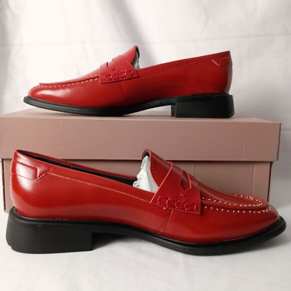 Sarto Franco Sarto Eden Red Patent Studded Penny Loafers Women Size 10 New - Picture 3 of 13